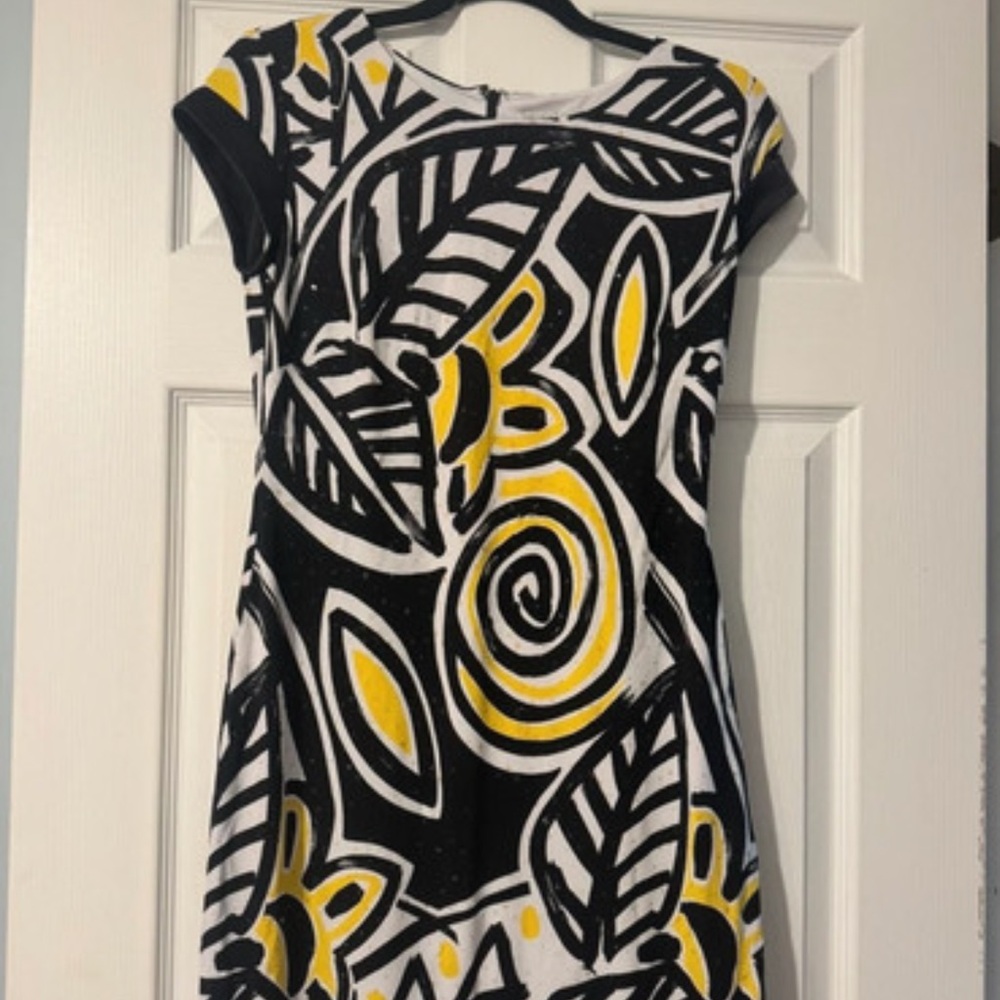 Cache Black, White & Yellow Graphic Mini Dress